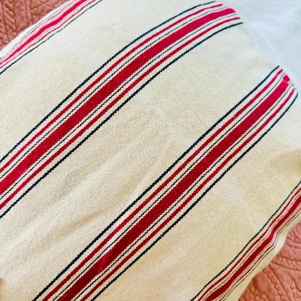 POTTERY BARN Red Black Tan Cream Bold Stripe Pattern Pillow Case Sham 20
